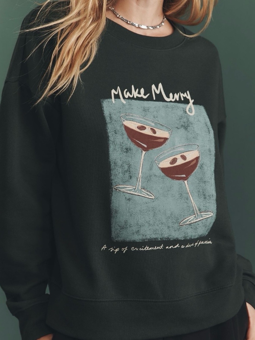 Anthropologie Maeve x Natalie Bagniewska Cocktail Sweatshirt dark green xs (new)